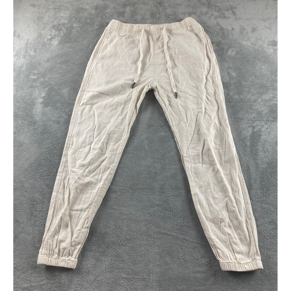 Alcott Womens Linen Blend Jogger Pants Cream Beige Elastic Waist Small